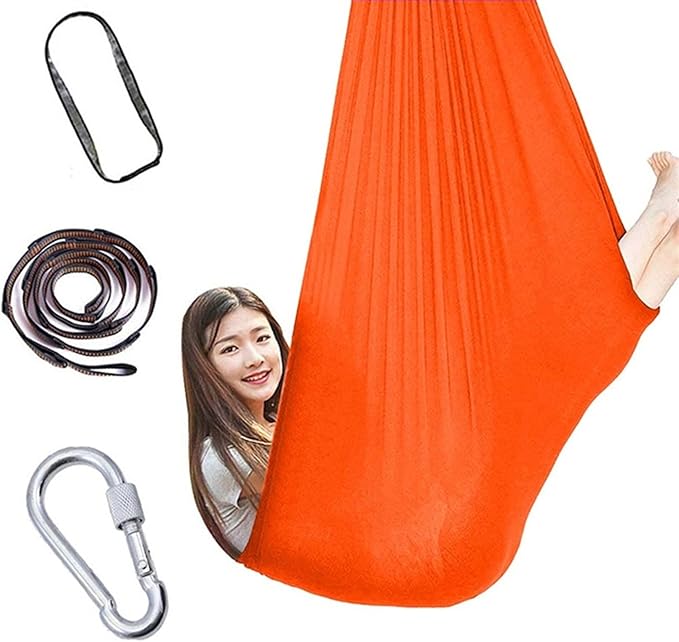 Indoor Therapy Swing Chair for Adults Autism, Cuddle Yoga Hammock Ideal for ADHD Aspergers and Sensory Integration Snuggle 440lbs Load Capacity (Color : Orange, Size : 150x280cm/59x110in)