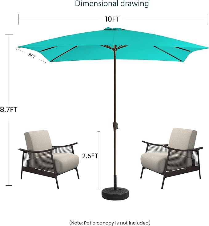 8x10FT Rectangular Patio Umbrella with Crank Lift for Garden,UV Protection Outdoor Umbrella for Deck,Pool and Yard,Turquoise
