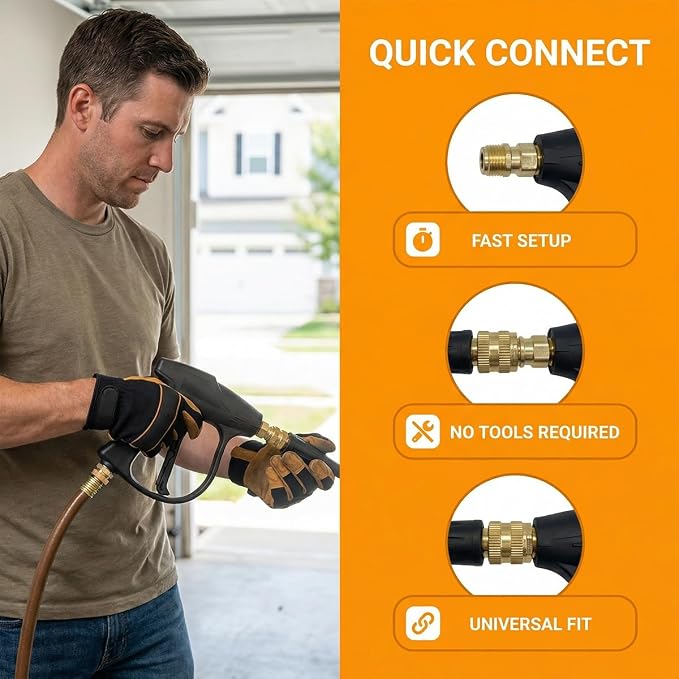 Car High Pressure Washer Gun, 4350 PSI Vehicle Cleaning Power Washer Short Gun with 1/4" Outlet Quick Connect, M22-14 Thread Automotive Washing Sprayer Tool, Universal for Vehicles