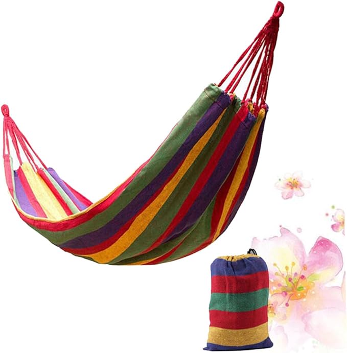 Abaodam Double Thickened Canvas Outdoor Hammock Swing Bed with Two Binding Ropes and Carry Bag Red Lightweight Camping Relaxation for Two Persons