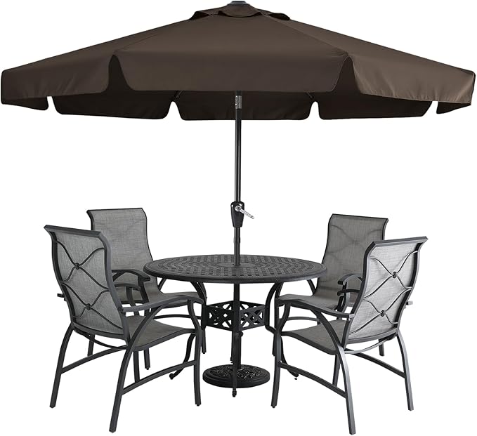 MASTERCANOPY 9ft Patio Umbrella with Valance, Crank and Tilt – 8 Ribs Outdoor Market Umbrella, UV/Fade Resistant, Waterproof Canopy with Wind Vent for Garden, Deck, Backyard, Pool (Brown)