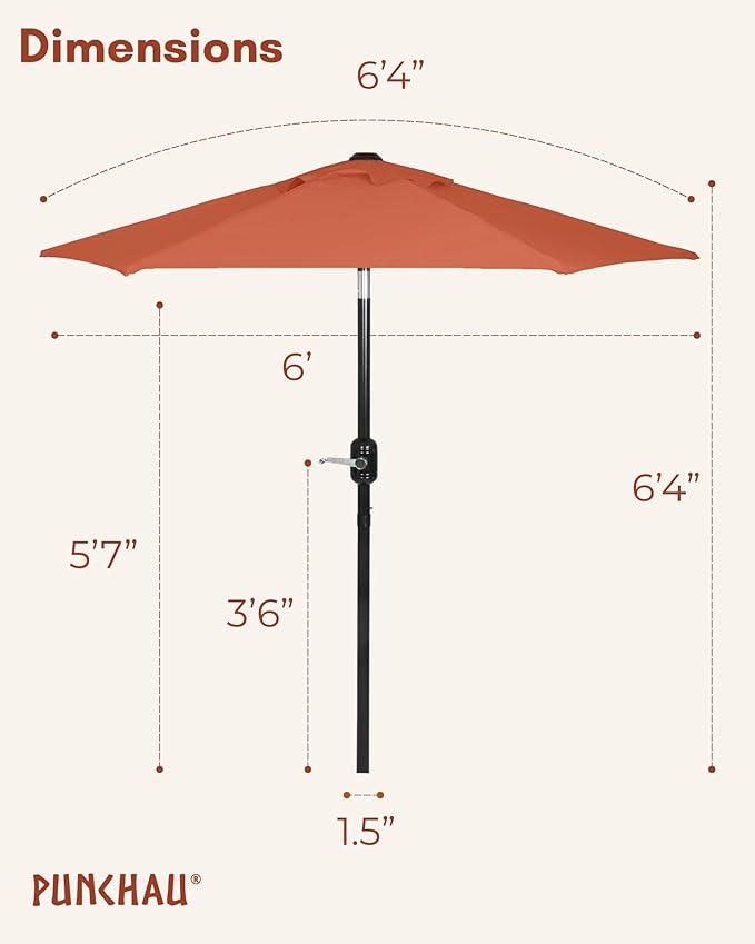 6 Ft Outdoor Patio Umbrella, Easy Open/Close Crank and Push Button Tilt Adjustment - Earth Red Market Umbrellas