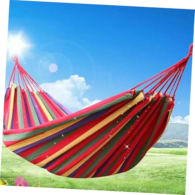 Abaodam Double Thickened Canvas Outdoor Hammock Swing Sleeping Bed with Two Bind Ropes and Carry Bag Heavy Duty Red Double Person Portable Hanging Sleeping Bed for Camping Travel