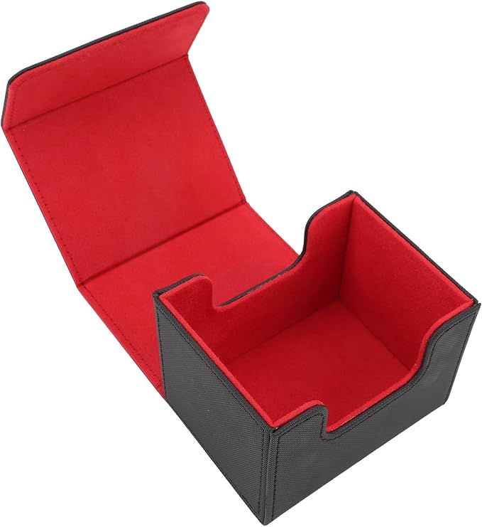 Zunate Card Deck Box with Magnetic Flap Lid, Large Capacity PU Leather Storage Box/Cover for Game Cards and Tarot Cards, Black, Holds Up to 100 (Black Red)