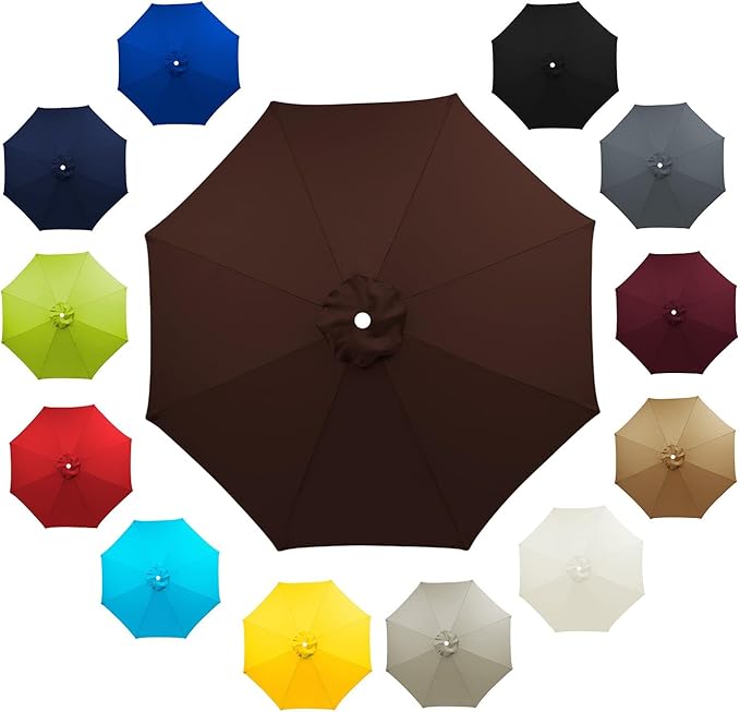 6 Ribs 8 Ribs Patio Umbrella Replacement Canopy 6.5ft 7.5ft 8.2ft 8.9ft 9.8ft 11.5ft UV Protection Waterproof Replacement Parasol Fabric Cover for Garden Outdoor Lawn(Brown,8.2ft/8ribs)