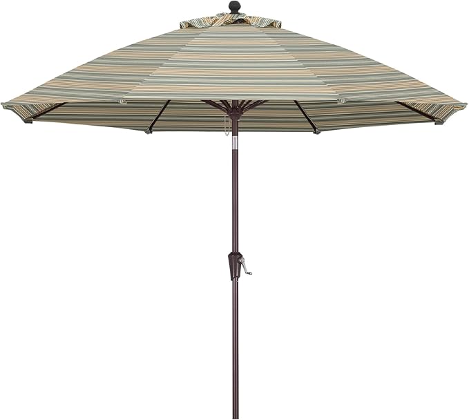 ABCCANOPY OLEFIN® 5-Year No Fading 9FT Patio Umbrella, Outdoor Table Umbrella with 8 Sturdy Ribs for Deck, Backyard, Yard (Brown Stripe)