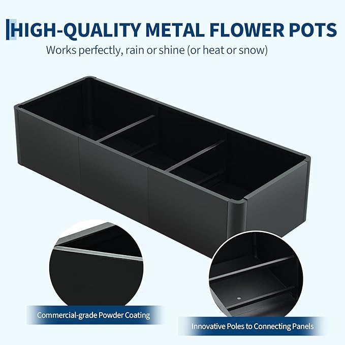 Garvee 54"x20" Rectangular Metal Planter Box with Drainage Holes & Rounded Corners, Modern Large Outdoor Raised Garden Bed Kit, Snap-On Assembly for Patio Gardening & Balcony Upgrade