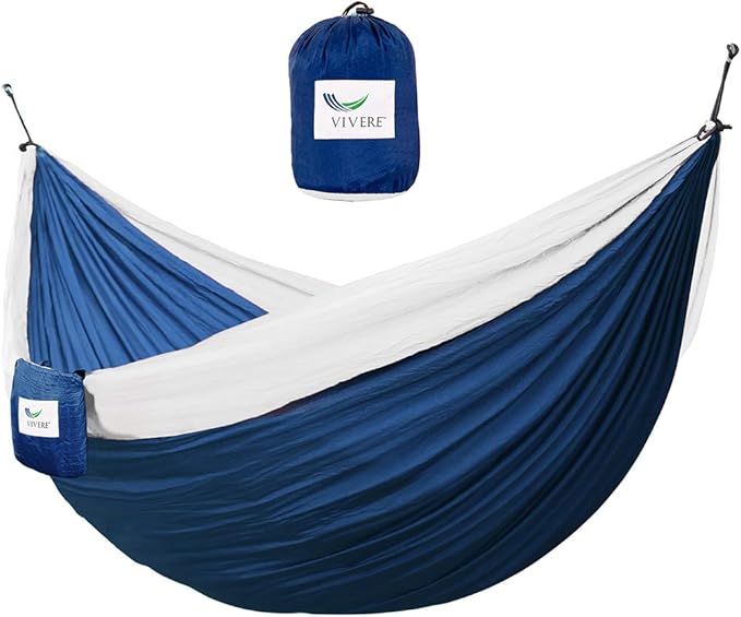 Vivere Double Parachute Camping Hammock, Includes Stuff-Sack (Navy/White)