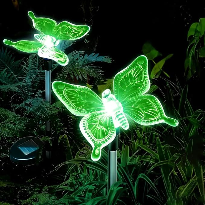 CANDLE CHOICE Solar Powered Landscape LED Lights Outdoor Waterproof Color Changing Garden Stake Lights for Outside Yard Lawn Flowerbed Plant Path Christmas Decorations Figurine Butterfly 2 Pack
