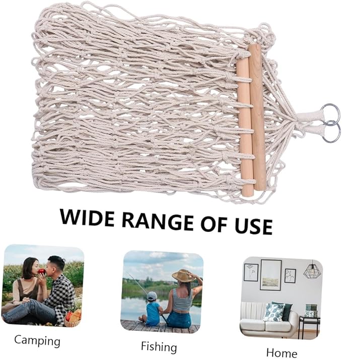 1pc Cotton Rope Hammock Wooden Stick Outdoor Swing Chair for Relaxation and Leisure Supports up to Easy to Assemble and Detachable for Washing