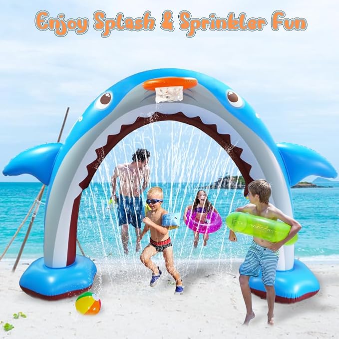 11Ft Inflatable Shark Sprinkler, Large Shark Arch Sprinkler Toys for Summer Outdoor Backyard Yard Lawn, Perfect Inflatable Shark Sprinkler Water Park Toy Games for Boys Girls