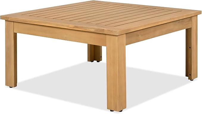 JIVOIT Acacia Wood Sofa Set, 4 Pieces Outdoor Conversation Set with Coffee Table, L-Shaped Patio Furniture Sofa with Woven Mesh Armrests, Cushions and Side Table, Adjustable Foots (Gray/201)