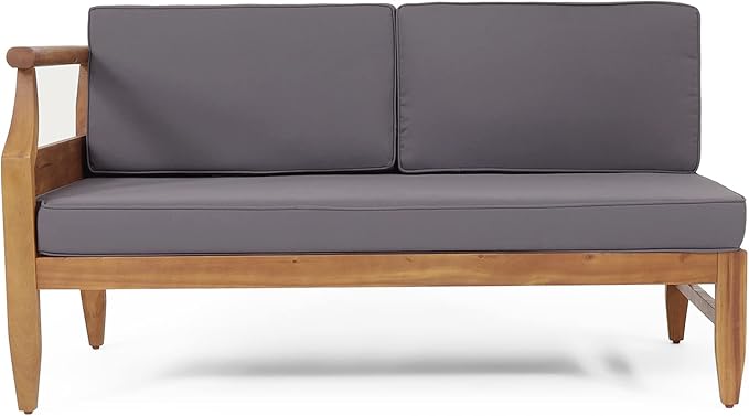 Aston Outdoor 5 Seater Sectional Chat Set with Cushions - Acacia Wood - Teak/Dark Gray
