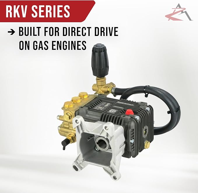 The ROP Shop OEM Annovi Reverberi 3700 PSI Horizontal Brass Head Pressure Washer Water Pump, RKV4G37D-F24, 4 GPM, 1" Shaft with VRT3 Unloader & Mounting Bolts