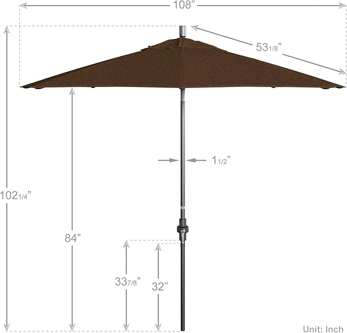 California Umbrella 9' Rd. Crank Lift, Collar Tilt, Aluminum Pole, Fiberglass Rib Patio Umbrella, Hammertone Grey Finish, Sunbrella Teak