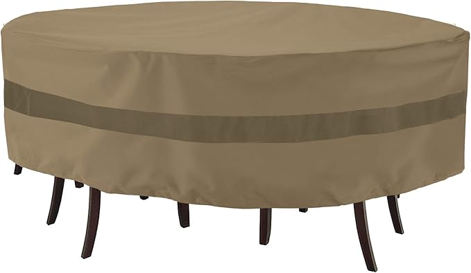 SunPatio Patio Round Table and Chairs Cover, Heavy Duty Waterproof Patio Furniture Set Cover for Outdoor Dining Set, Veranda Patio Furniture Cover for All Weather Protection, 84"Dia x 30"H, Taupe