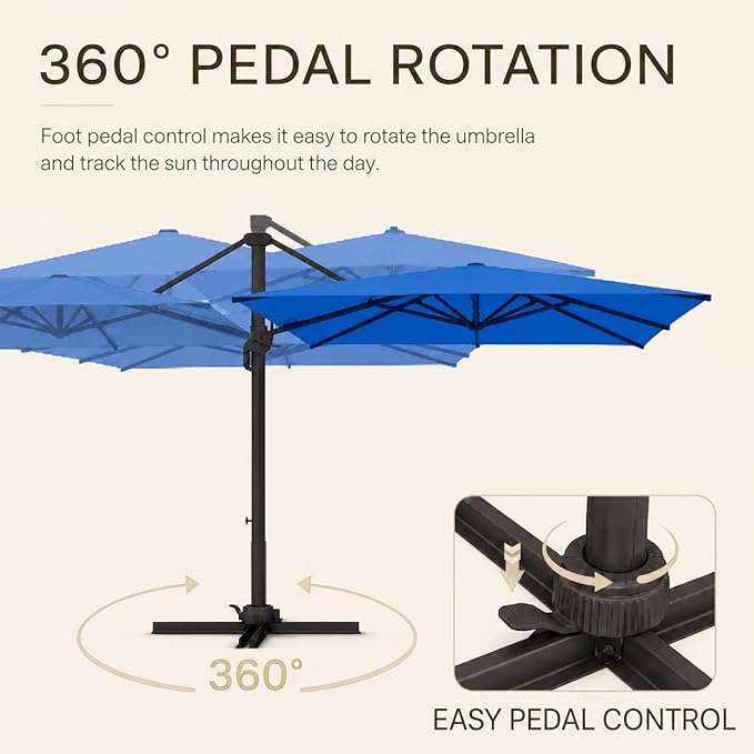 Kingdura 10' X 10' Cantilever Patio Umbrella with Base Included, Large Square Aluminum Outdoor Offset Umbrella with 360-degree Rotation, 4 Position Tilt, UV Protection for Pool Deck Garden Patio (Royal blue)