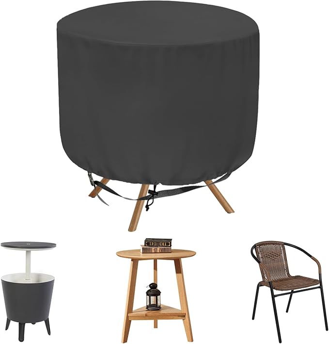 Patio Chair Cover (Black), 23" DIA X 18"H, Portable Propane Grill cover, Outdoor Patio Furniture Cover Waterproof for Coffee Table, Hot Tub Side Table with 7.5 Gallon Cool Bar and Wine Cooler