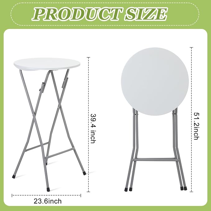Hoteam 3 Pack Round Folding Table Round Cocktail Tables 23.6 x 44 Inch White High Top Table Portable Pub Bistro Highboy Furniture Table for Party, Backyard, Wedding, Indoor Outdoor Banquet, Events