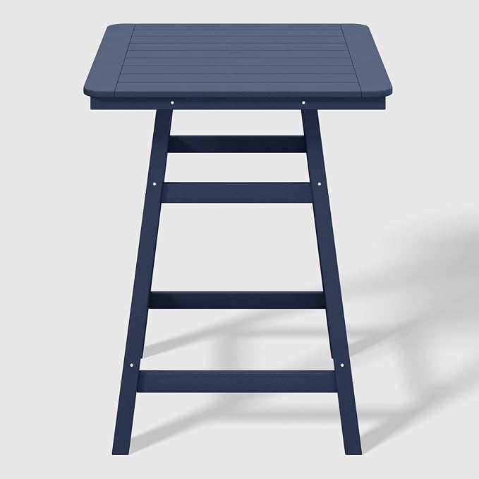 WestinTrends Malibu Square Outdoor Patio Counter High Bistro Bar Table with Umbrella Hole 37" Tall, Navy Blue