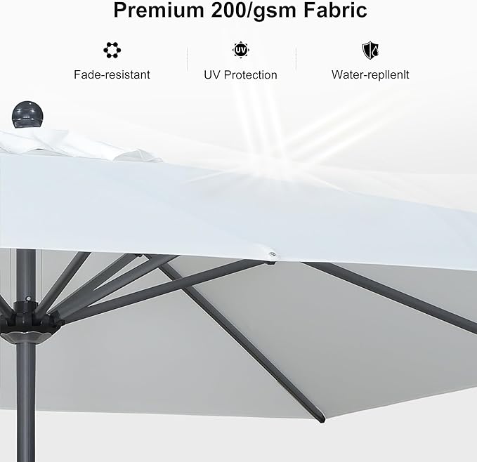 PURPLE LEAF 10' x 10' Square Patio Market Umbrella with Base Outdoor Table Umbrellas Aluminum Frame Sun Shade with 8 Sturdy Ribs for Garden Deck Lawn Pool White