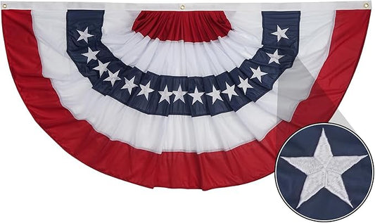 TOPFLAGS Bunting Flags 4x8 Ft Embroidered Stars Patriotic bunting Banner Heavy Duty 4th of July Decorations Outdoor Longest Lasting with Brass Grommets