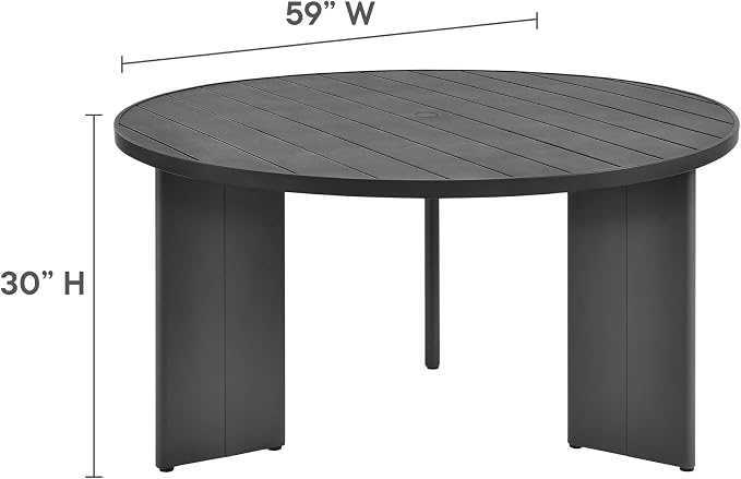 Modway Tahoe Outdoor Patio Powder-Coated Aluminum 5-Piece Dining Set in Gray Charcoal - Round Patio Furniture Set for 4 - Outside Table with Umbrella Hole and Cushioned Chairs - Modern Patio Set