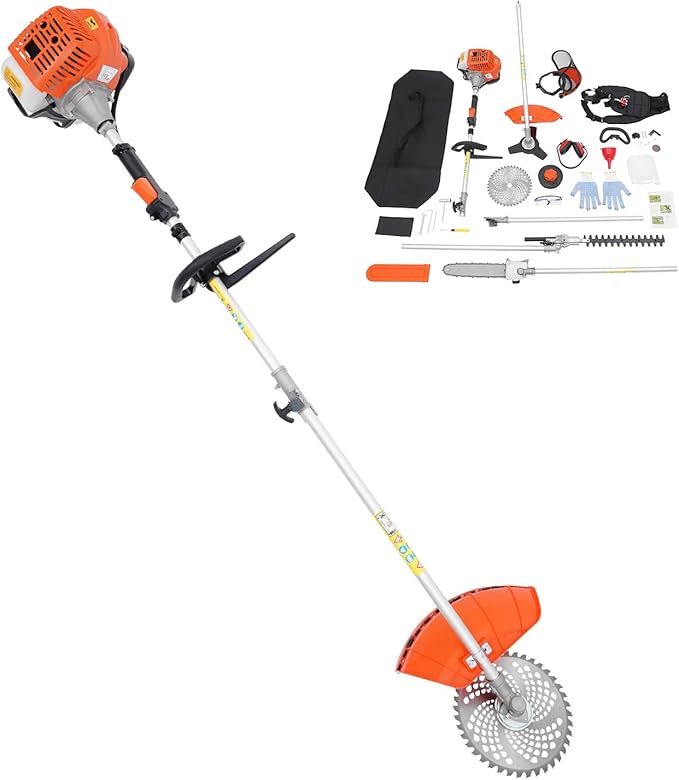 Brush Cutter, 2-Stroke 52CC 2.3HP Gas Lawn Edger Single Cylinder Air Cooled Weed Wacker Multifunction Weed Eater Aluminum Alloy Gas Powered Weed Trimmer Garden Trimmer w/0.26 Gal Fuel Tank Capacity