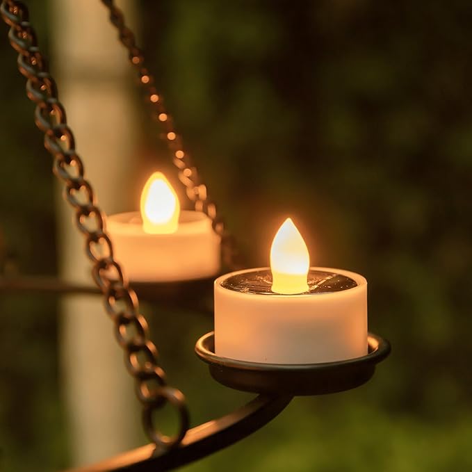 Solar Tea Lights Outdoor Waterproof, 8pcs Rechargeable Dusk to Dawn Little Solar Votive Candles, Flameless Flickering Small Light for Lantern Window DIY Chandelier Patio Deck Garden Decor (Warm White)