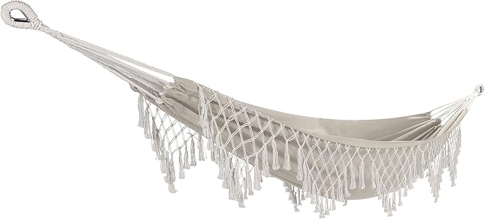 Bliss Hammocks BH-400WFRCA Polyester Hand-Braided Hammock in a Bag Decorative Fringe, Natural Brown