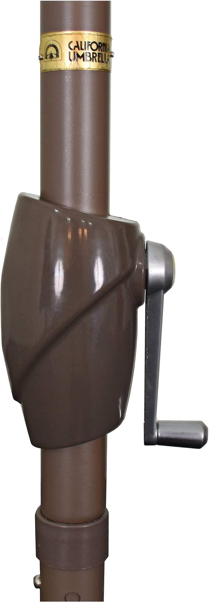 California Umbrella 7.5' Round Aluminum Market Umbrella, Crank Lift, Push Button Tilt, Bronze Pole, Sunbrella Antique Beige
