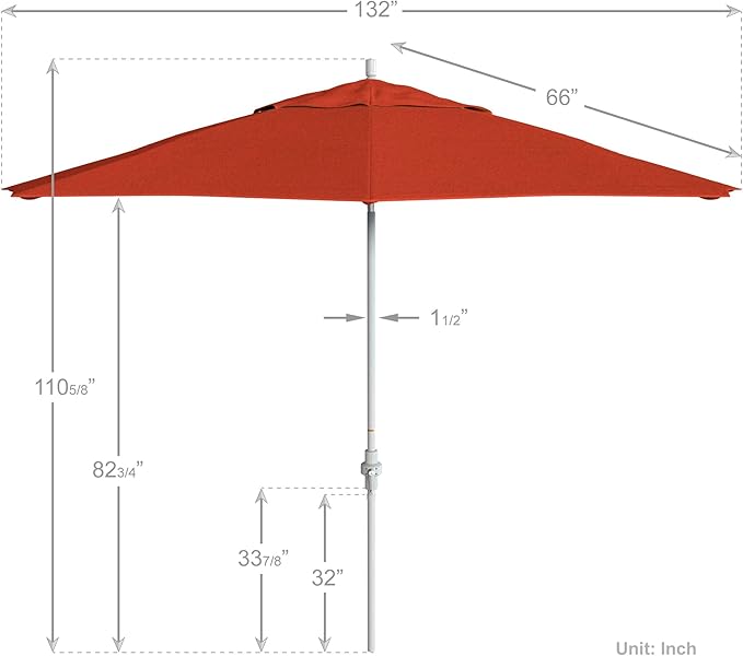 California Umbrella 11Ft Fiberglass Rib Patio Umbrella, Hand-Crank, Tilt-Collar, White Frame, Solution Dyed Sunset Fabric