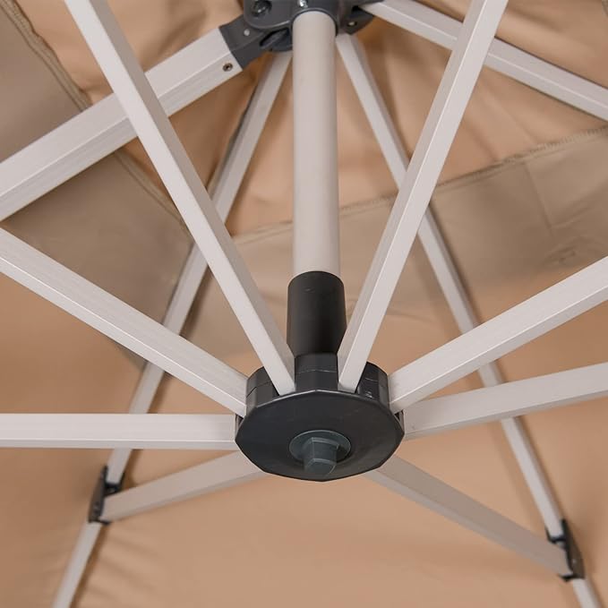 LKINBO 10x13 FT Rectangle Cantilever Umbrella with Cross Base, Heavy Duty Large Patio Umbrella 360 Degree Rotation Outdoor Offset Umbrella with Easy Tilt & Crank for Pool Deck Backyard, Khaki