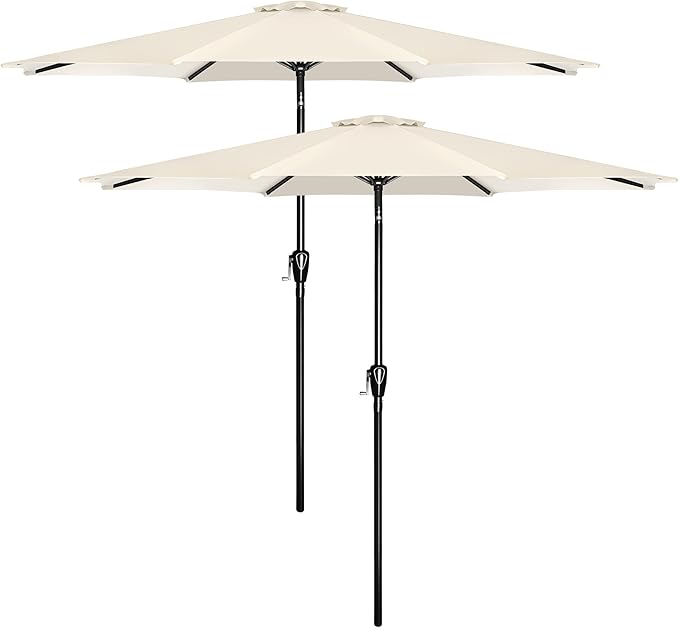 HealSmart 2pcs 9ft Patio Umbrella with Push Button Tilt/Crank, Outdoor Table Market Yard Umbrella with 8 Sturdy Ribs for Garden, Backyard, Deck, Pool, Beige