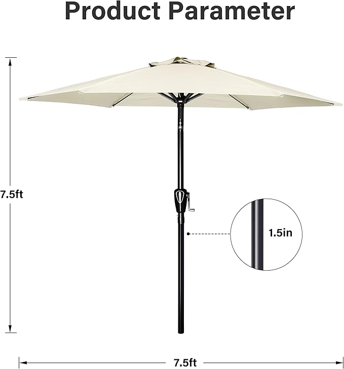 YSSOA 2 Pack 7.5' Patio Umbrella Outdoor Table Market Yard Umbrella with 6 Sturdy Ribs, Beige