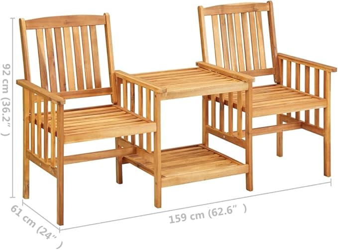 Patio Chairs with Tea Table 62.6"x24"x36.2" Solid Acacia Wood, Bistro Set Porch Furniture Set Front Porch Furniture Patio Conversation Set for Garden Piazza Exhibition Poolside
