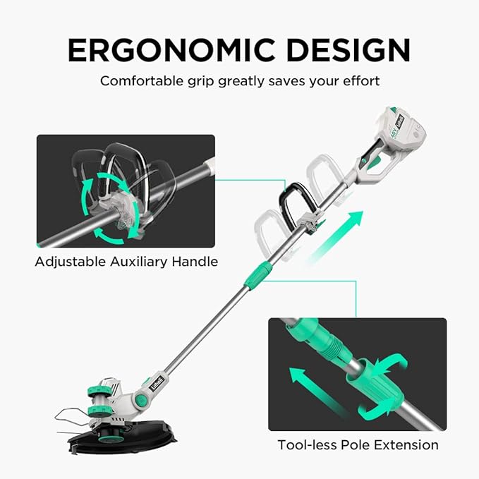 LiTHELi Cordless String Trimmer 13", 40V Battery Powered Grass Trimmer and Wheeled Edger, 2.0Ah Battery & Charger, Easy Handle, Auto Line Feed for Lawn Trimming, Lawn Care, Driveway & Pathway Edging