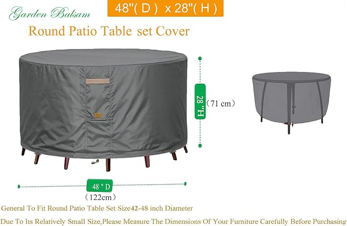 600D Heavy Duty Waterproof Patio Furniture Covers UV Resistant Round Outdoor Table Chair Covers Small Round 48"Diax28"H Dark Grey