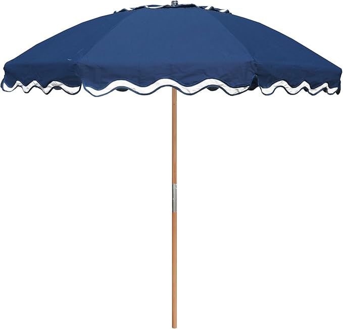 AMMSUN 7.8ft Seashore Umbrella, Outdoor Umbrella, Boho Patio Umbrella with UV 50+ Air Vent Ash Wood Pole Carry Bag & Water-Resistant Canvas Navy Blue