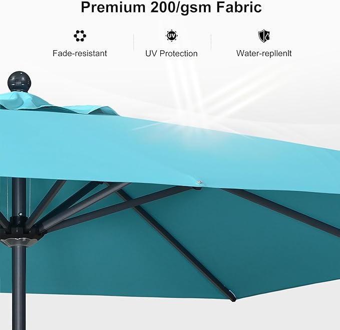PURPLE LEAF 10' x 10' Square Patio Market Umbrella with Base Outdoor Table Umbrellas Aluminum Frame Sun Shade with 8 Sturdy Ribs for Garden Deck Lawn Pool Turquoise Blue