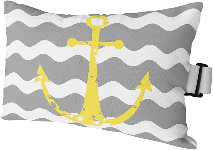 Outdoor Pillows Covers with Inserts Yellow Nautical Anchor Grey Wavy Stripes Waterproof Recliner Pillow with Adjustable Strap Throw Pillows for Patio Furniture Pool Lounge Chair, 11x16 inch, 1PCS