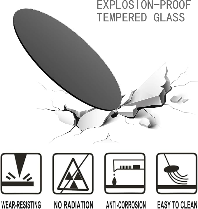20 Inch Round Black Tempered Glass Table Top, Black Table Surface Protector, Safe 1/4" Thick-Round Polished Edge, Replacement Glass Top for Home, Office, Patio, Outdoor/Indoor
