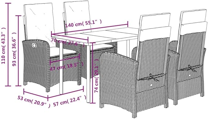 Backyard Furniture Patio Conversation Sets Outdoor Seating 5 Piece Patio Dining Set with Cushions Gray Poly Rattan Suitable for Gardens, Balconies, Decks