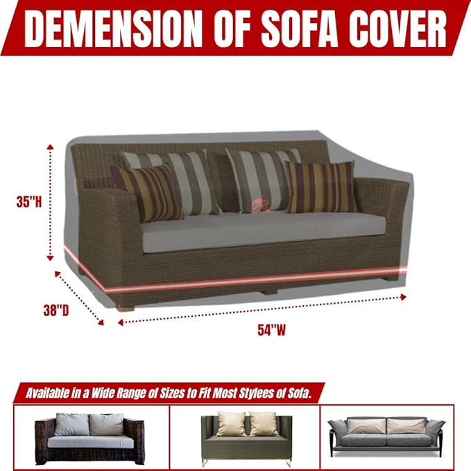 Turtle Life Patio Sofa Cover, Outdoor Heavy Duty Durable UV Water Resistant Anti-Fading Loveseat Cover with 2 Upgrade Air Vents and 2 Buckles, Black, 54" W x 38" D x 35" H