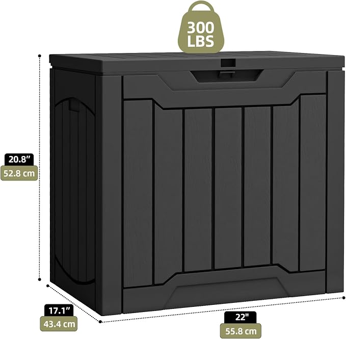 30 Gallon Deck Box Outdoor Storage Bench, Wood-Like Texture Resin Patio Box with Lockable Lid, Waterproof UV Resistant Outdoor Seat for Patio, Garden, Poolside
