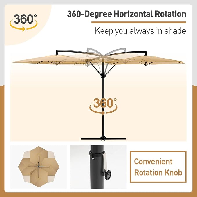 COSIEST Offset Patio Umbrella, Cantilever Hanging Outdoor Umbrella w/360-degree Rotation, Handy Crank, UV/Waterproof Canopy, 6 Ribs for Market, Backyard, Poolside, Garden