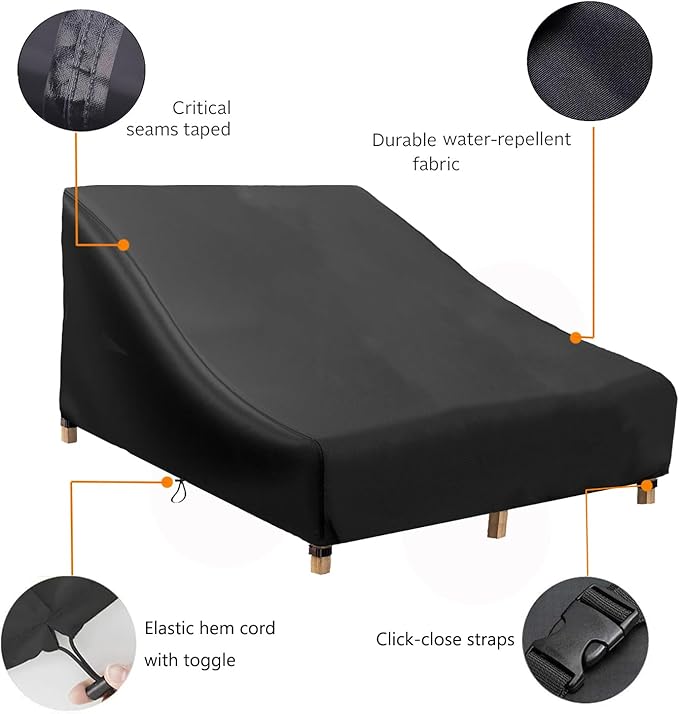Patio Chaise Lounge Cover Double Wide 82 Inch Lounge Chair Covers Waterproof Patio Furniture Covers (81" L x 57" W x 32" H)