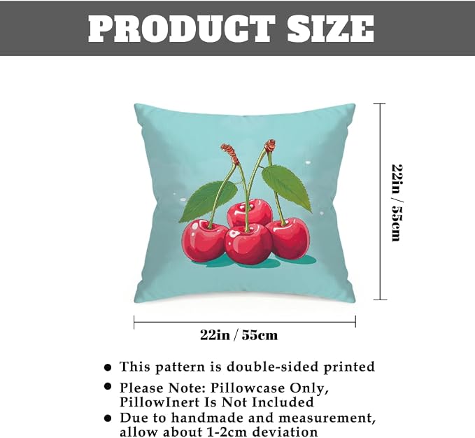 22x22 Inch Outdoor Pillow Covers Set of 2 Waterproof Throw Pillow Covers Decorative Couch Cushion Covers Cherry Cute Square Pillowcases Protectors for Patio Garden Sofa