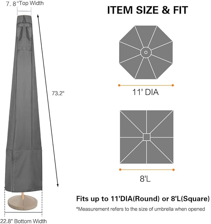 Vailge Patio Umbrella Cover,100% Waterproof Outdoor Market Parasol Umbrella Covers with Zipper and Air Vent,UV Resistant Patio Furniture Covers,73" H x 23" D,Grey