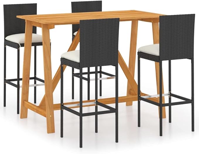 5 Piece Patio Bar Set with Cushions, Bistro Set Outdoor Dining Sets Front Porch Furniture Patio Conversation Set for Negotiation Area Piazza Garden Exhibition Black